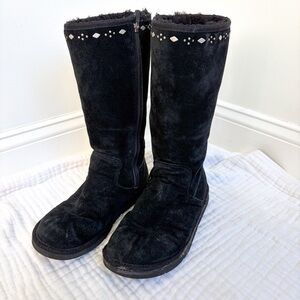 UGG Joplin Studded Tall Boots Black Suede Shearling Lined Women’s 9   5544